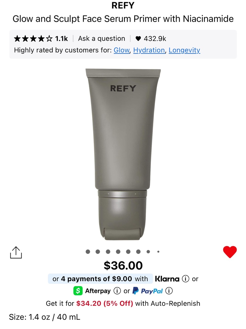 NWT REFY Tinted Glow and Sculpt Face Serum Primer